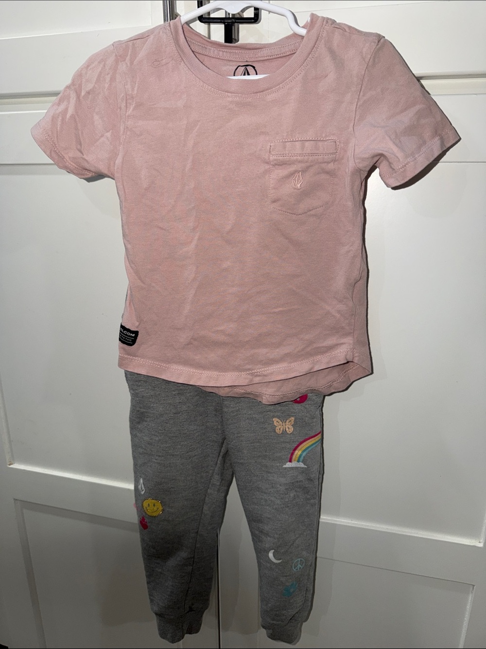 Volcom Pink Short Sleeve Tee with Gray Joggers